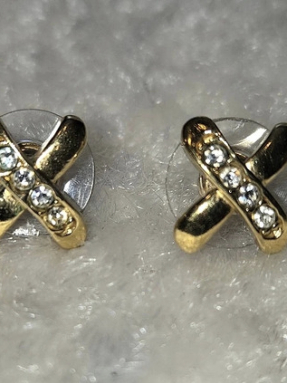 Rhinestone X Stud Earrings in Gold- Like New